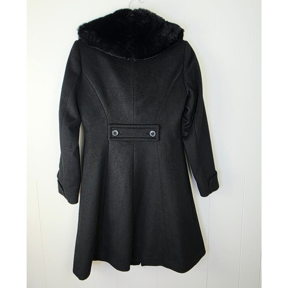 Lauren Ralph Lauren Wool Blend Coat 2P Black Faux Fur Collar Old Money Long - Picture 4 of 12